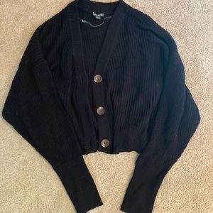 Black Cropped Button Down Cardigan